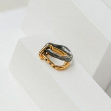 Load image into Gallery viewer, KUKIR RING - Oxidised Silver, 18k Gold & Blue Sapphires.