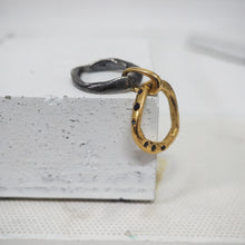 Load image into Gallery viewer, KUKIR RING - Oxidised Silver, 18k Gold & Blue Sapphires.