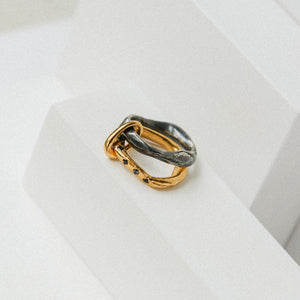 KUKIR RING - Oxidised Silver, 18k Gold & Blue Sapphires.